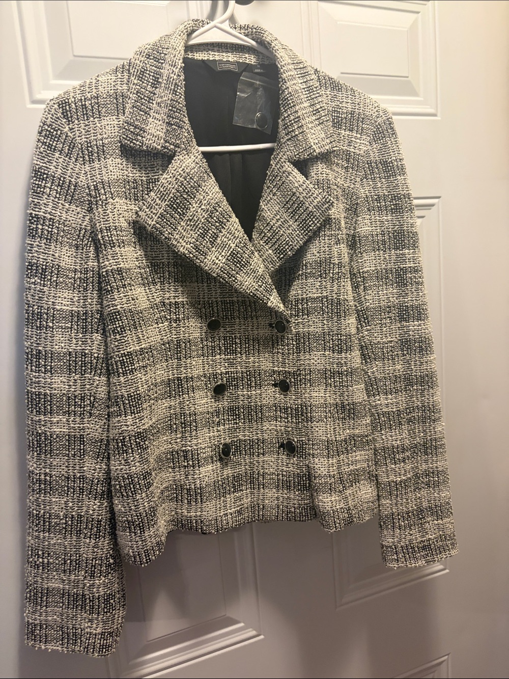 G by Giuliana Black & White Tweed Double-Breasted Blazer
